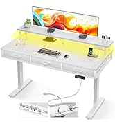 AODK Electric Standing Desk with Drawers, 47 Inch Height Adjustable Small Desk with Power Outlets...