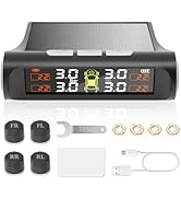 Tire Pressure Monitoring System with Solar Charge,TPMS Tire Pressure Monitor System with 4 Extern...
