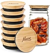 8 Pack Bamboo Mason Jar Lids Wide Mouth, CROWN Shaped Natural Wooden Storage Lids w Silicone Seal...