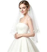 BENECREAT 2 Tier Wedding Veil With Comb, Beaded Bridal Veil Double Layer Veil Classic White Comfo...