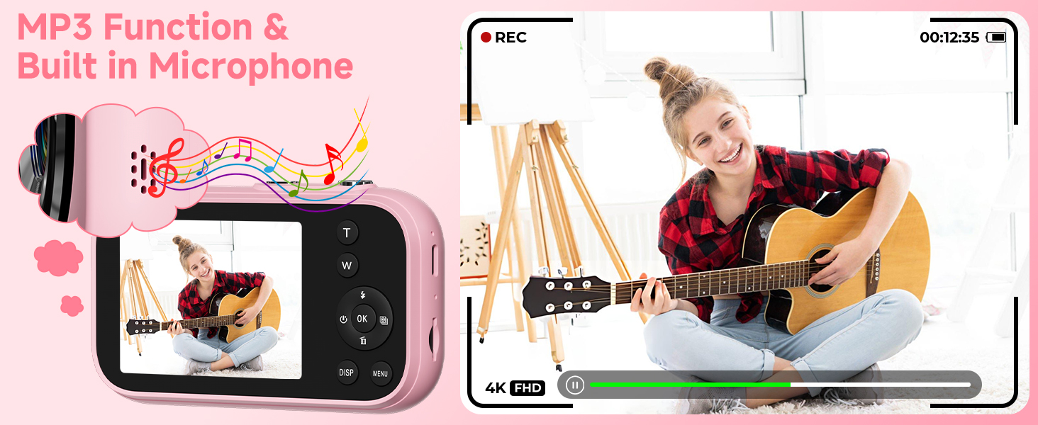 pink digital camera with MP3/compact digital camera/kids digital camera