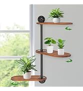 Homiton Rotating Window Plant Shelves 3 Tier Rustic Window Plant Stand Wooden Floating Wall Shelv...