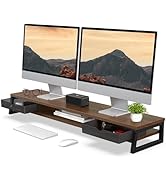 Fenge Dual Monitor Stand, Monitor Riser with Drawer, 42.5 Inch Large Computer Monitor Stand for 2...