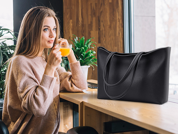 KALIDI Tote Bag Faux Leather Purses for Women Large Casual Shoulder Handbag for work College
