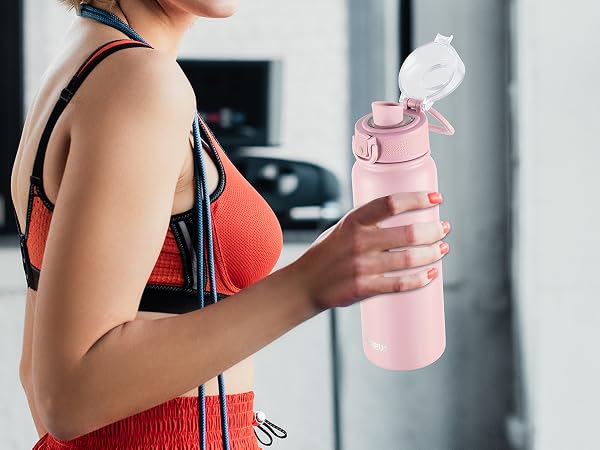 pink water bottle