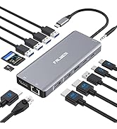 USB C Laptop Docking Station Dual Monitor, 14 in 1 USB C Hub Multiport Adapter Dongle with 2 HDMI...