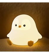 UNEEDE Sitting Penguin Night Light Silicone Touch Lamp, USB Rechargeable, Dimmable Nursery Light ...