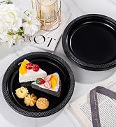 WELLIFE 10 Inch Plastic Plates Black 50 Count Disposable Plastic Plate for Party Large Big Plate ...