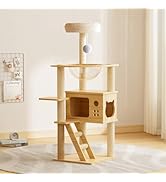 48.8" Modern Cat Tower, Wood Cat Tree Tower for Indoor Cats, Cat Treewith Sisal-Covered Scratchin...