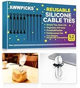 KLKE 52 Pack Silicone Cable Ties, Reusable Star Design Cord Organizer Straps in 2 Styles, Durable...