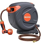 New Retractable Garden Hose Reel 1/2 inch x 85 ft 9 Pattern Nozzle Wall-Mounted Any Length Lock A...