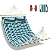 Double Quilted Fabric Hammock, 57’’x78’’ 2 Person Outdoor Hammock with Hardwood Spreader Bar and ...