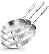 KOCH SYSTEME CS Stainless Steel Pan Set of 3, 8"&amp;10"&amp;12" Tri-Ply Stainless Steel Frying Pan Set w...