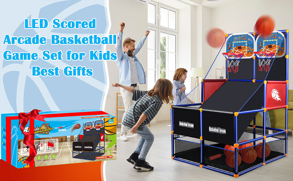 ouble Basketball Hoop Arcade Game Set with Electronic Scoreboard LED Light