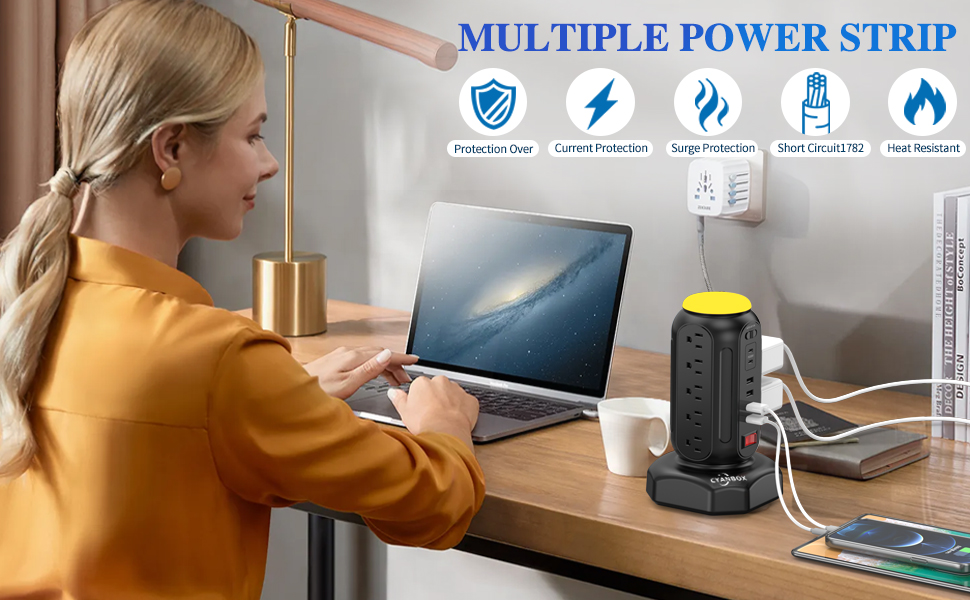 CYAN BOX Surge Protector Power Strip Tower .