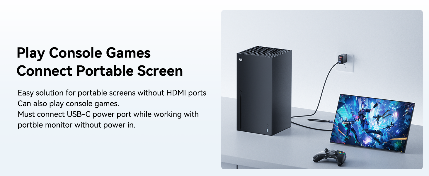 Text reads 'Play Console Games'. Gaming console shown against light background with blue illumination, displaying interface elements.