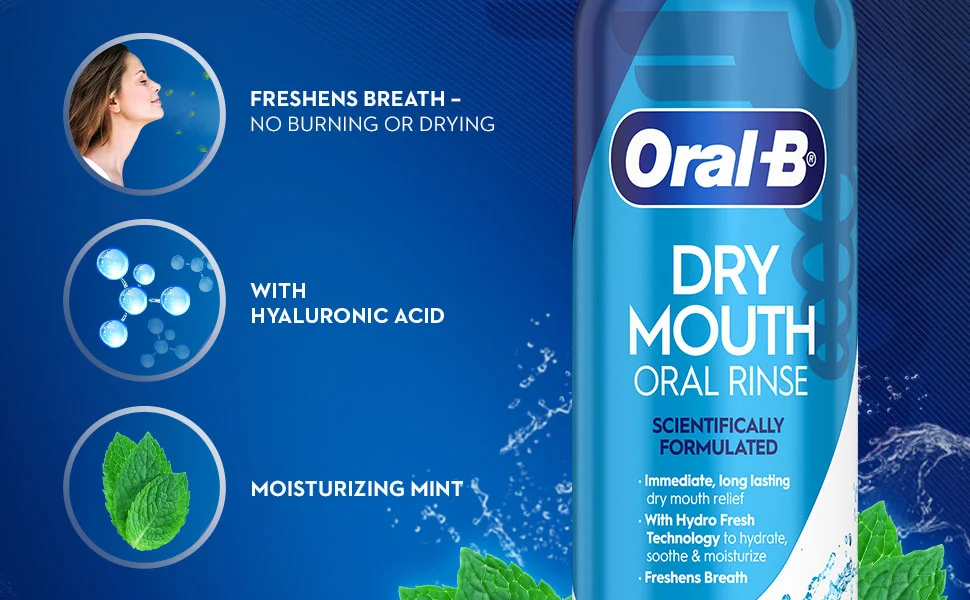 Freshens breath, with hyaluronic acid, moisturizing mint.