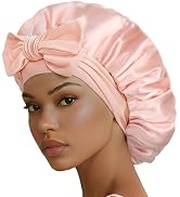 Silk Bonnet for Sleeping Satin Hair Bonnet Double Layer Adjustable Sleep Cap with Elastic Tie Band