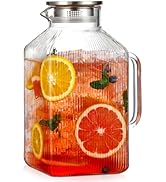 1 Gallon thickened Square Glass Pitcher with Lid, Classic Stripes Water Pitchers for Fridge, Boro...