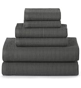 Ecolook 6-Piece Waffle Weave Towel Set, 100% Cotton, Lightweight, Absorbent &amp; Quick-Drying, 2 Bat...