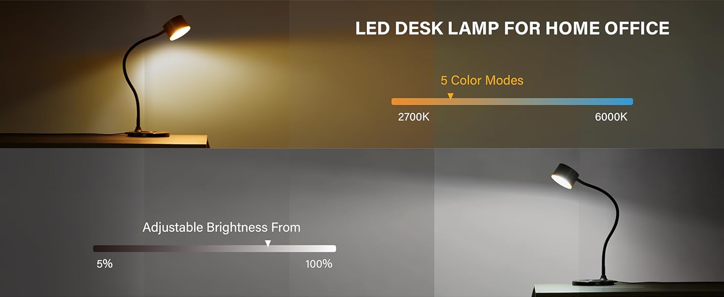 LED Desk Lamp with USB Charging Port Wireless Charger Small Lamp for College Dorm Room Home Office