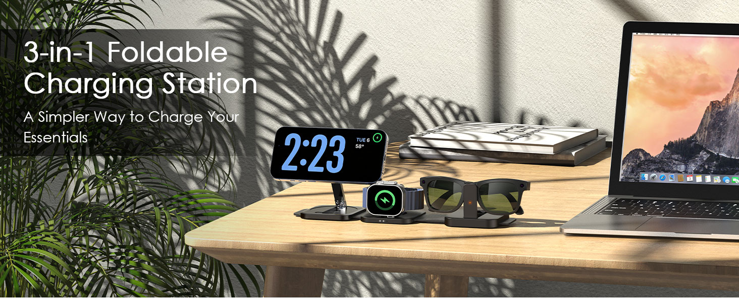 3 in 1 meta foldable charging station rayban apple watch iphone