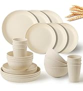 RVXHUA Plastic Dinnerware Sets for 6, Reusable Wheat Straw Cups Plates and Bowls Set, Microwave a...