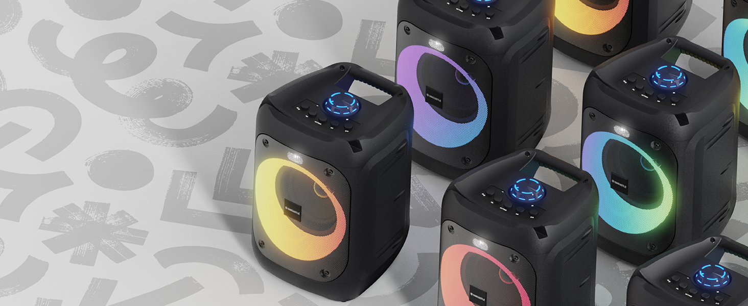 The PS100 speaker adds vibrant energy to your events with its built-in LED lights