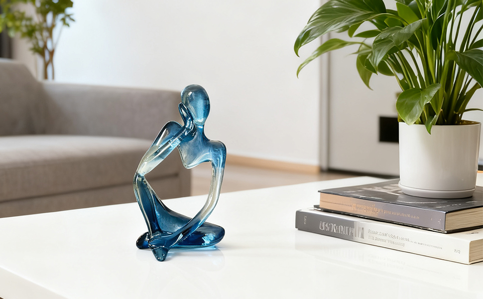 Abstract Gradient Blue Resin Thinker Statue