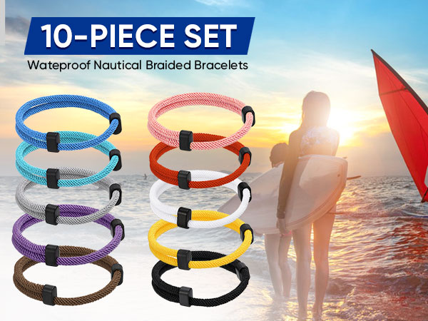 10PCS Braided Rope Cord Bracelets Set