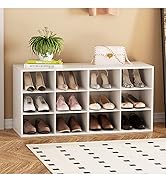 Garden 4 you Shoe Storage Bench, Cubby Shoe Rack with 12 Cubbies, 3-Tier Wood Shoe Rack Organizer...