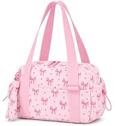 LOIDOU Small Gym Bag for Women, Mini Corduroy Sports Duffel Bag with Wet Compartment, Pink Bow Pa...