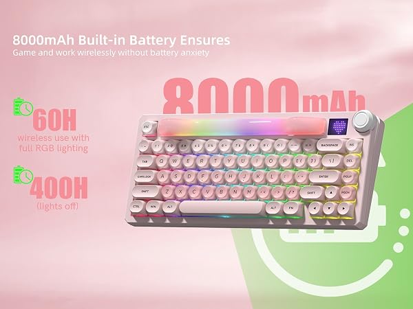 75% Wireless Mechanical Keyboard with Screen and Knob, Pink Cat Creamy Bluetooth Gaming Keyboard