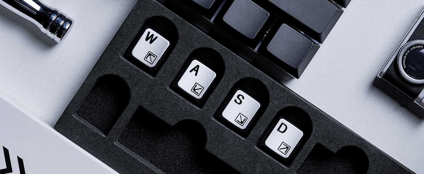 Aluminum Custom Keycaps,Silver CMC Cherry Profile Custom Keycaps 4 Keys W/A/S/D Keys Keyboard Caps