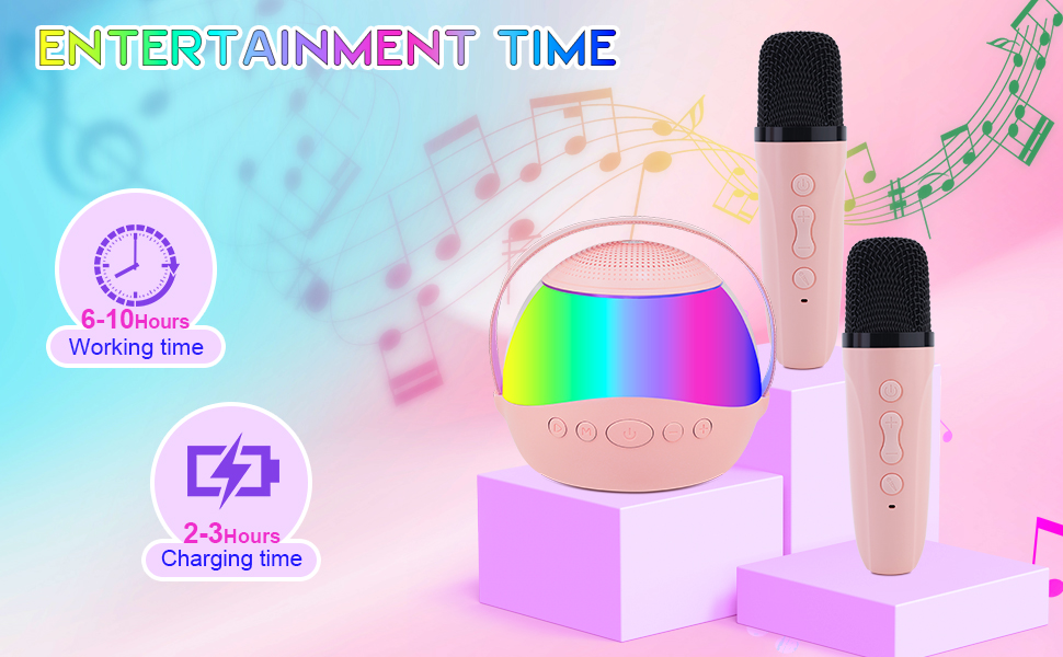 Karaoke Machine for Kids2 Wireless Mic and Light,Toys for All Smartphones,Birthday,Family,Home Party