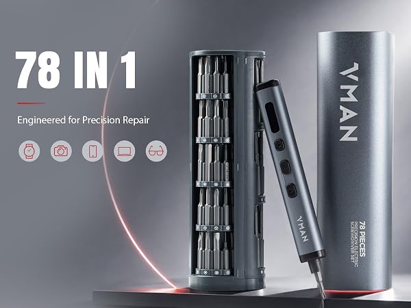 Precision Electric Screwdriver Set 78 in 1 Mini Electric Screwdriver, Magnetic Rotatable Rack