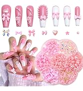 Briskbloom Pink Bow Nail Charms, 3D Bowknot Nail Stud Rhinestones, Bow and Pearl Charms for Nail ...