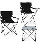 Leonyo 2 Pack Camping Chairs for Adults, Lawn Chairs with Table, Heavy Duty Folding Chairs for Ou...