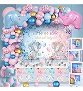 Elephant Gender Reveal Decorations - He or She What Will Baby Be Party Supplies Include Balloon G...