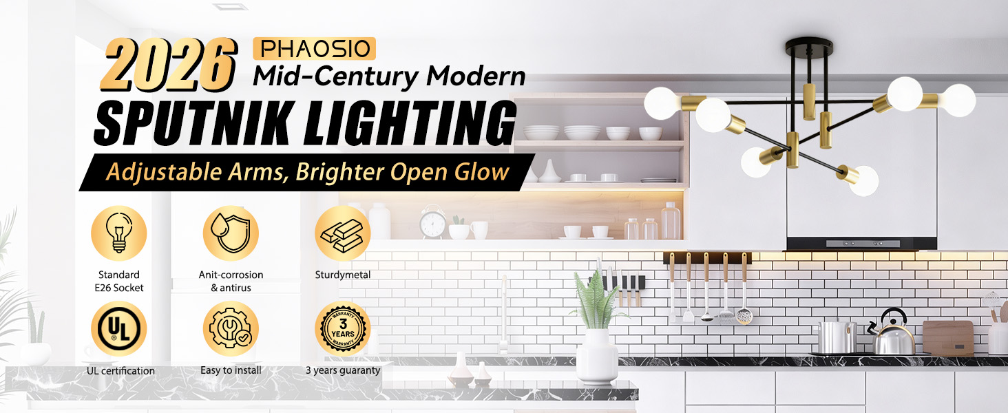 Phaosio Modern Sputnik Chandelier Ceiling Light Fixtures