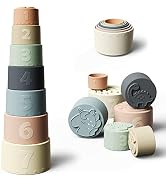 Moonkie Baby Stacking Cups Toy, Fun Educational Stack Up Cup Silicone Soft Teething Toy (Fine Day)