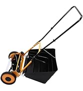 16in Manual Push Reel Mower, 2 Aluminum Wheels, 4-Blade, Adjustable Height 0.47-1.65in, Grass Cat...