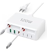 Upgraded 8-in-1 Retractable USB C Charger Block, 120W GaN Multi Charging Station Hub with Lighten...