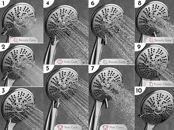 Detachable Shower heads with handheld Spray combo Dual showerhead 10 spray settings high Pressure