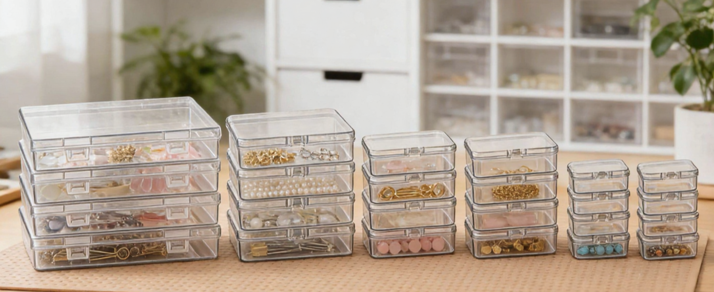 rectangular clear plastic box with hinged lid