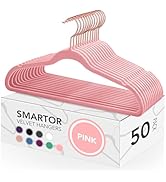 Smartor Pink Velvet Hangers - 50 Pack, Felt Hangers Non Slip Rose Gold Velvet Hangers, Heavy Duty...