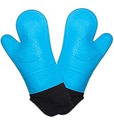 STATINT Silicone Oven Mitts, Extra Long Heat Resistant Oven Gloves with Quilted Liner, Flexible N...