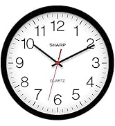 SHARP Wall Clock – Black, Silent Non Ticking 12 Inch Quality Quartz Battery Operated Round Easy t...