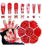 Briskbloom Red 3D Bow Nail Charms, Bowknot Nail Stud Rhinestones, Bow and Pearl Charms for Nail A...