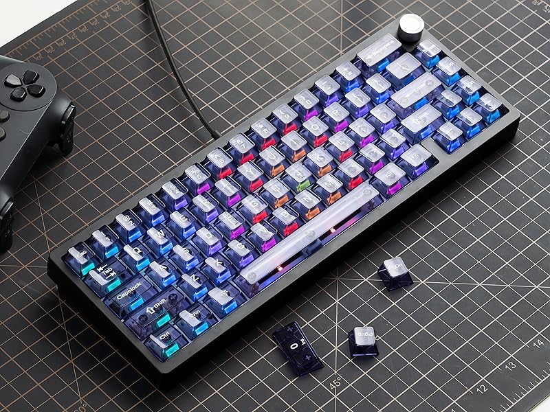 Purple Clear Keyboard keycaps,Transparent keycaps 60% 75% Ceramic Jelly Key caps Set Shine Through
